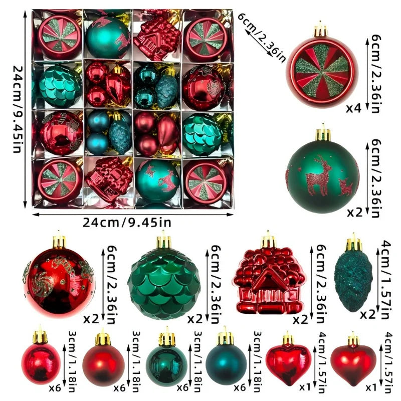 32 Style Christmas Balls Gold Red Christmas Tree Decoration Hanging Bauble Balls Pendant Xmas Party Supplies New Year Gift 2026