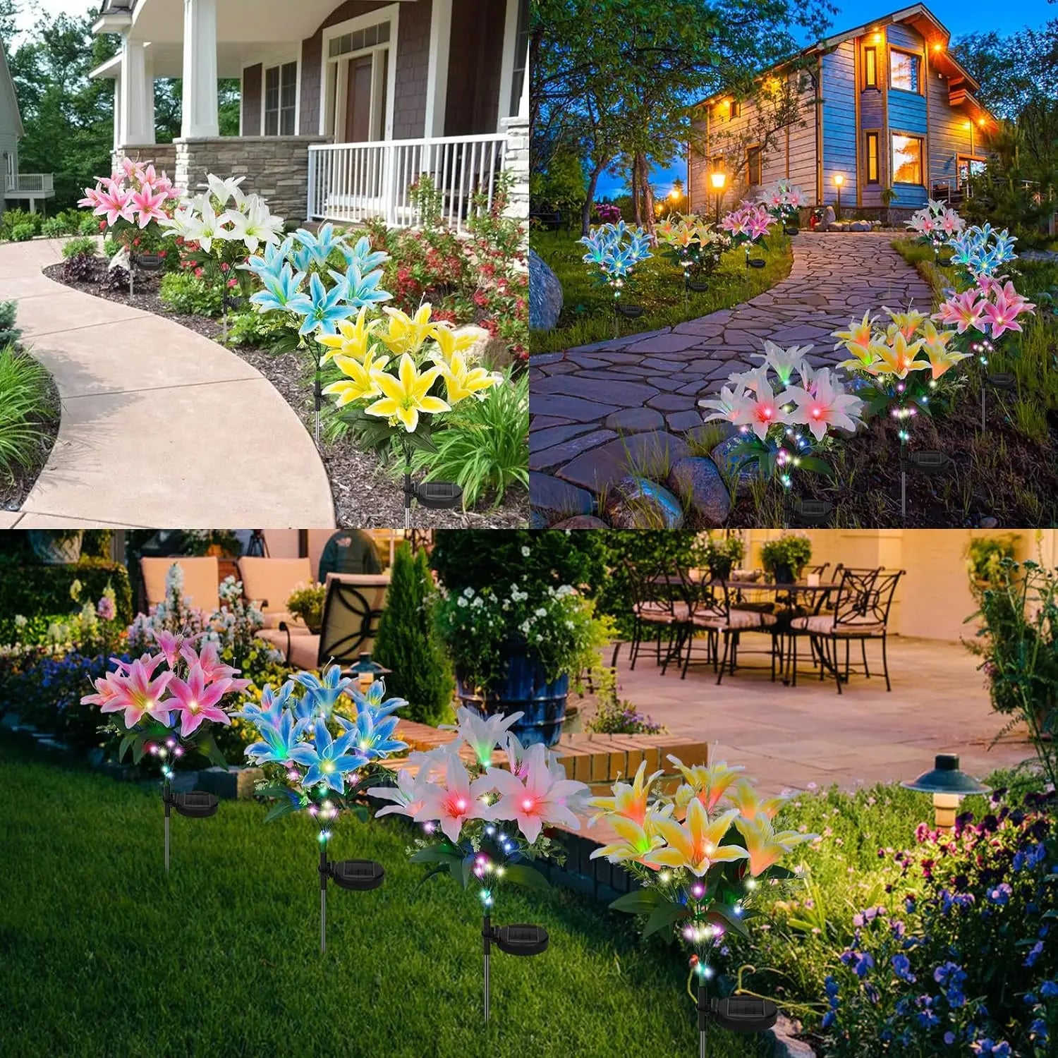 Lily Flower Solar Outdoor Light Ip65 Waterproof Solar Powered for Garden Pathway Landscape Lights Courtyard Yard Decoration