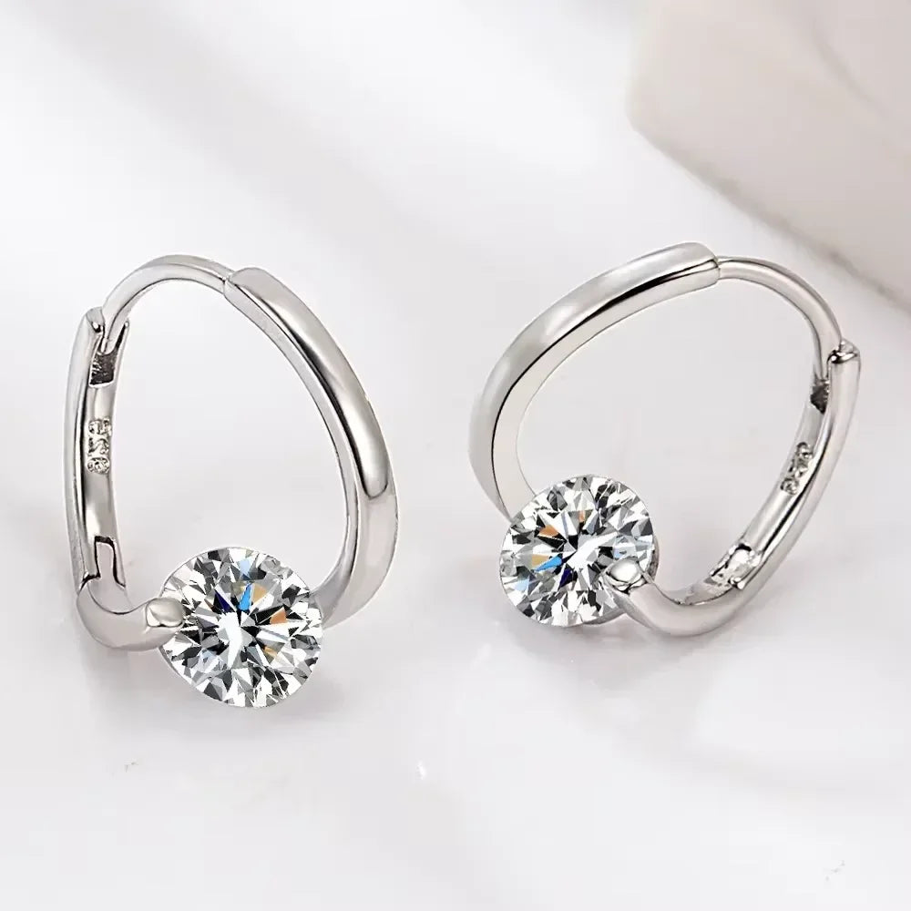 925 Sterling Silver Zircon Hoop Earrings
