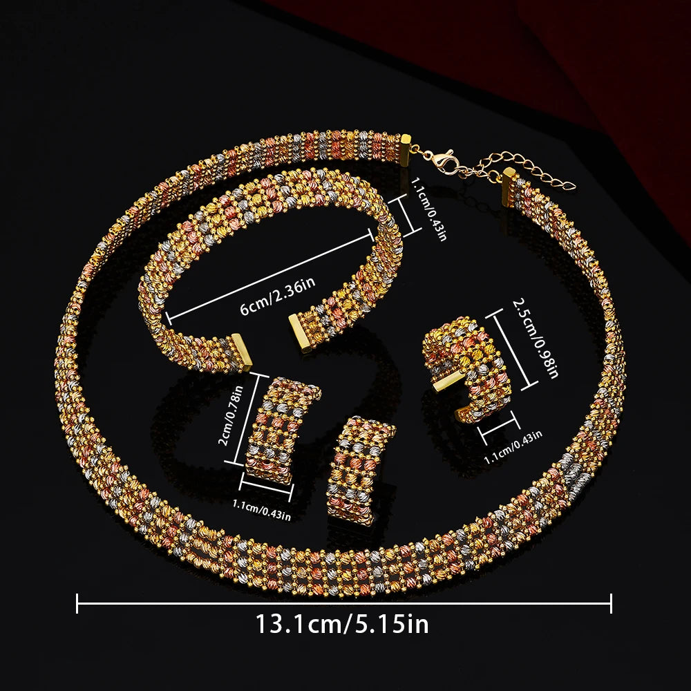 Handmade Jewelry Set Gold Plated Dubai Arabic Bridal Necklace Bracelet Earrings Ring Sets Women Wedding Party Gifts
