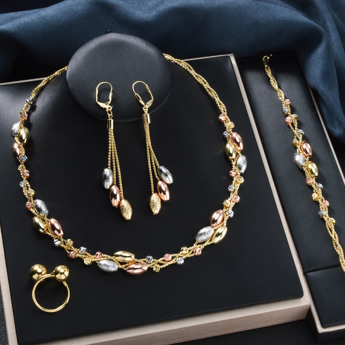 Pearl Pendant 4pcs Jewelry Set Colorful Beads Necklace Bracelet Earrings Ring Bridal Wedding Set Luxury Jewelry Accessories