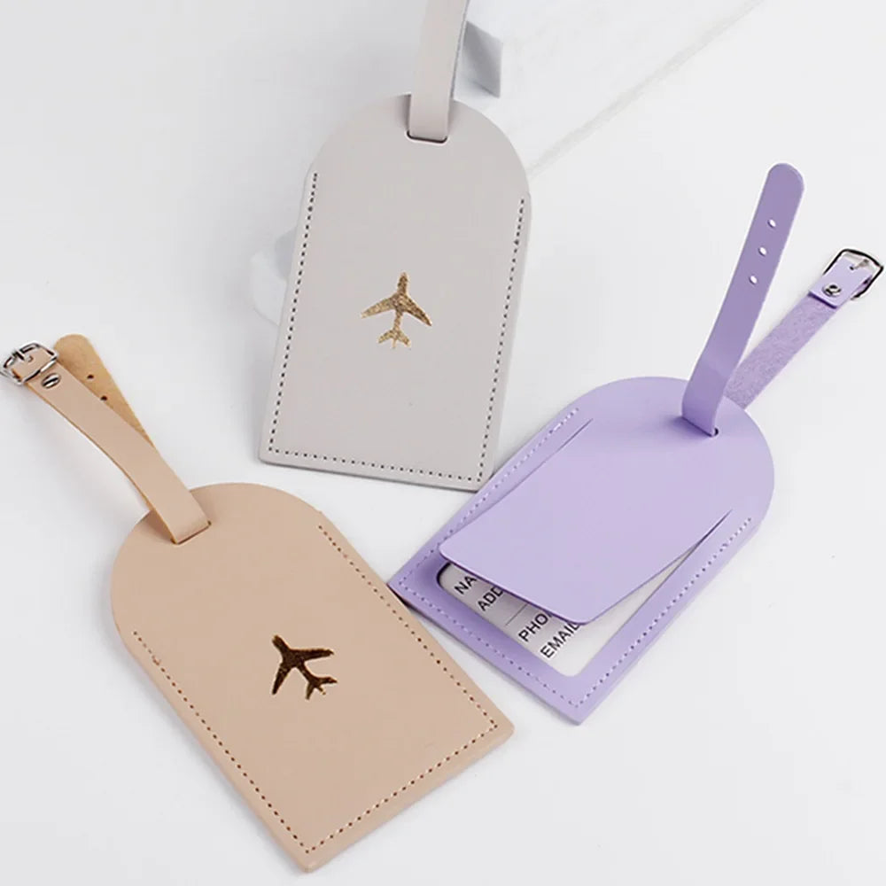 Luggage Tag Suitcase Luggage Label PU Leather Baggage Boarding Bag Tag Portable Travel Accessories Name ID Address Holder