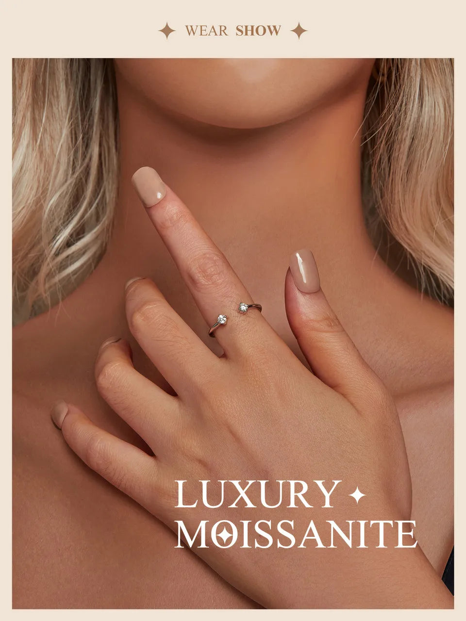 BAMOER Moissanite White Gold Plated Adjustable Ring 925 Sterling Silver Exquisite Open Ring for Women Fine Jewelry Gift