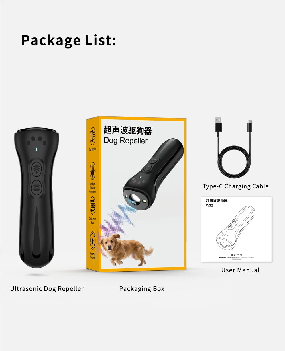 Ultrasonic Dog Repeller Portable Dog Repellent Dog Trainer With LED light Type-C Fast Charging Dog Anti Bark Deterrent Anti Bark