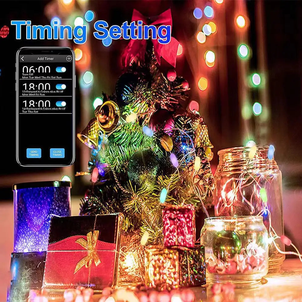 Christmas Tree LED Fairy Lights Smart Bluetooth Garland Festoon LED Chain Light Outdoor Waterproof New Year Decoration 2025