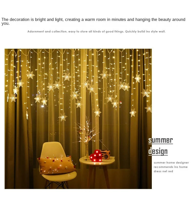 3.5M Christmas Snowflake LED String Lights Flashing Fairy Curtain Garland Lights Fancy Holiday Party New Year Decoration