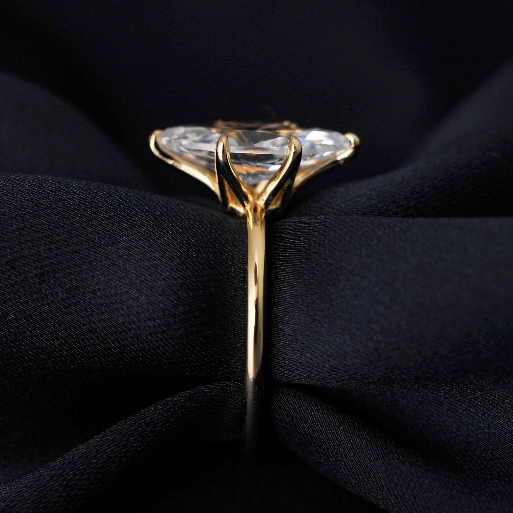 Potiy Vintage 9ct 5A Marquise Shape Cubic Zirconia Solitaire Engagement Ring For Women 925 Sterling Silver 14K Yellow Gold