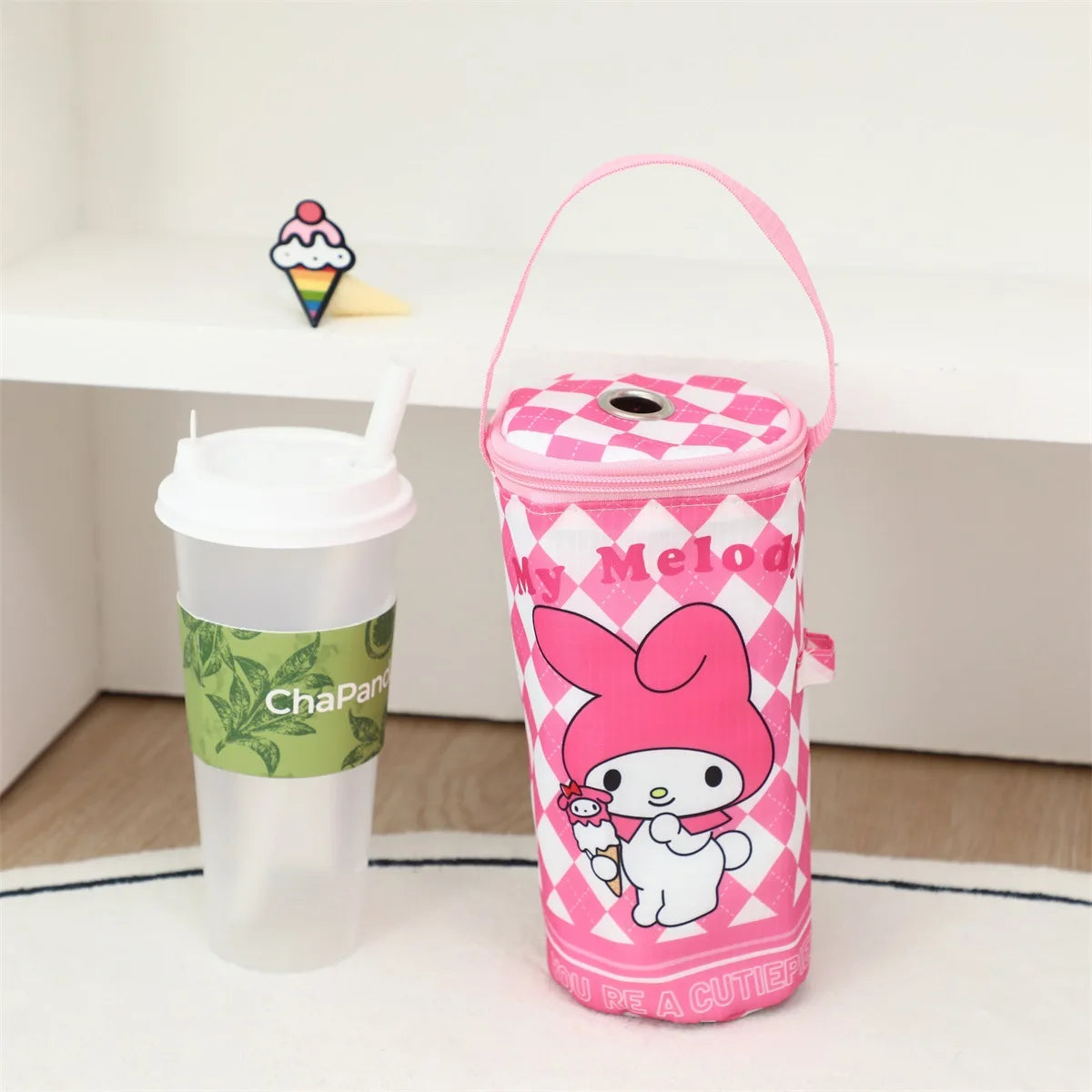 Cute Stitch Lingge Printed Portable Insulated Cooler Bag Tea Tote Bag Cartoon Eco-Friendly Carrying Insulated Cup Cover Handbag