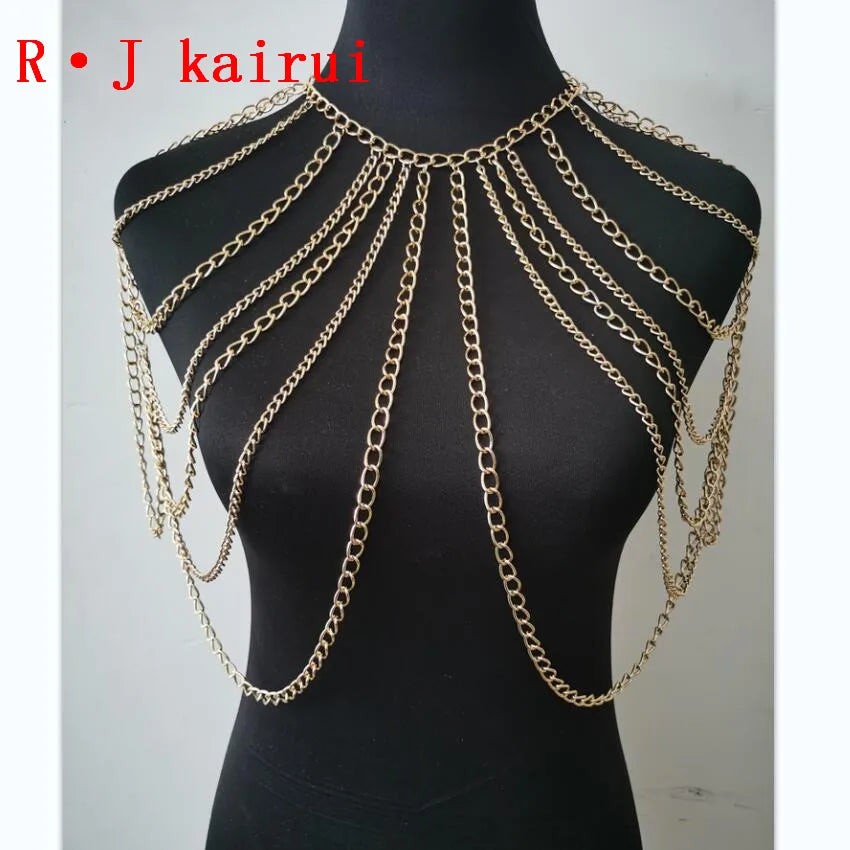 FREE SHIPPING STYLE A36 Gold Colour CHAIN DOUBLE SHOULDERS CHAIN JEWELRY 3 COLORS