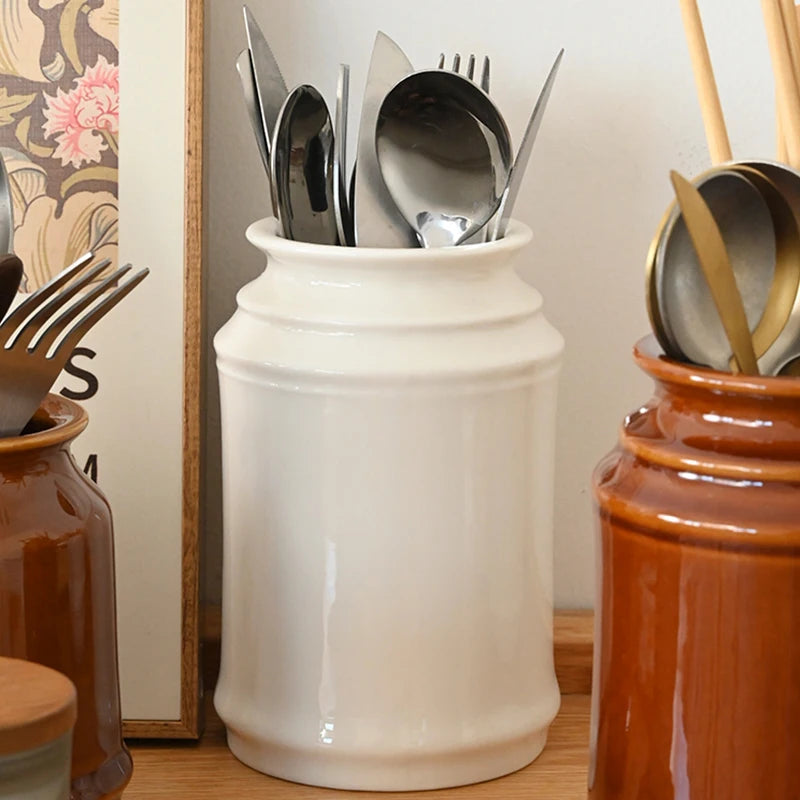 Kitchen Utensil Holder, Ceramic Cooking Utensil Holder for Counter Top, Storage Organizer for Spatula Spoon and Fork Storage Jar