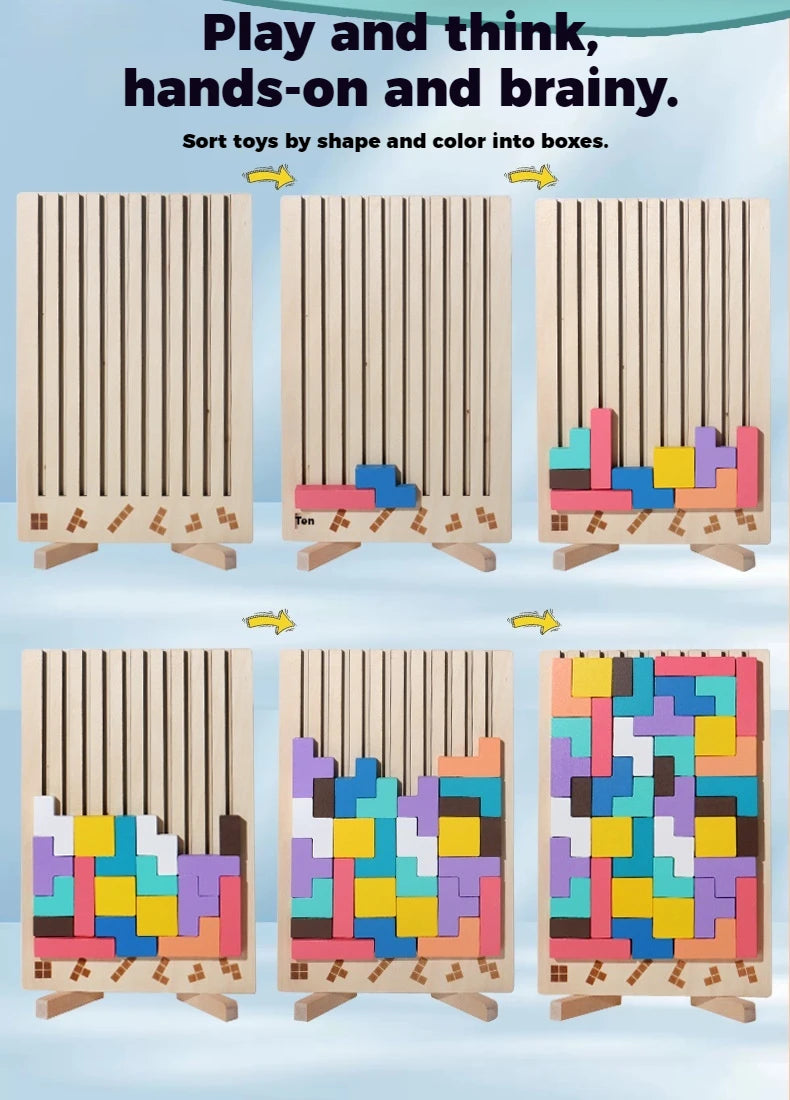 3D Wooden Puzzle, Building Blocks, Puzzle Game, Baby Logic Training Puzzle Toys, Parent-Child Interactive Games