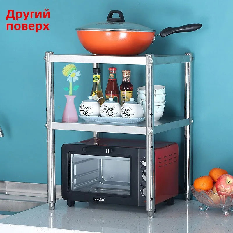 Stainl Steel Kitchen Storage Ra Stand Multi-Layer Microwave Organizer elf Utensil Storage Cabinet Floor Mounted
