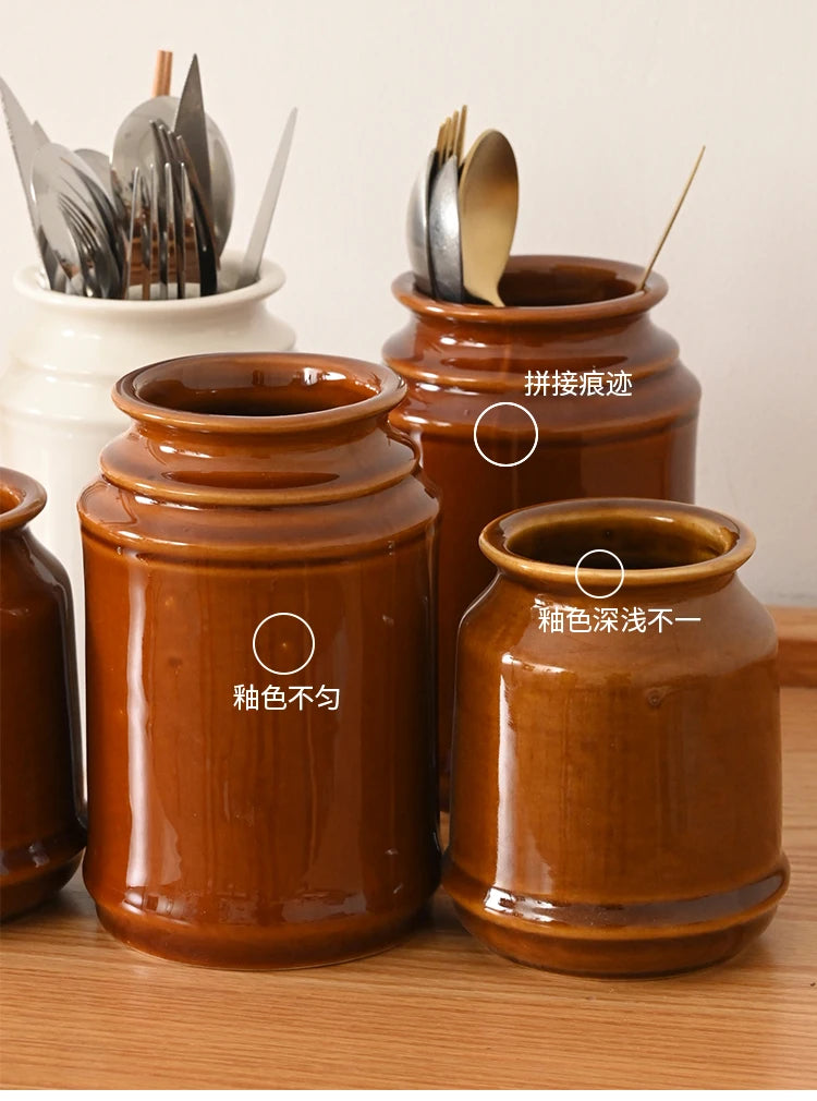 Kitchen Utensil Holder, Ceramic Cooking Utensil Holder for Counter Top, Storage Organizer for Spatula Spoon and Fork Storage Jar