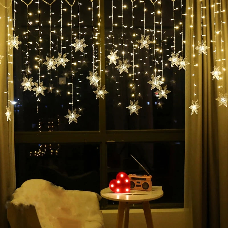 Christmas Lights Outdoor Decoration Hanging Led Snowflake Lights Curtain String Lights Party Garden Eaves Decoration.