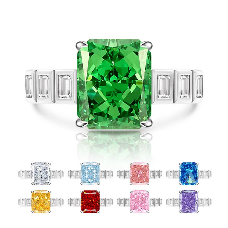 925 Sterling Silver Square Ice Flower Cut Ring Inlaid with High Carbon Diamonds Light Luxury Versatile Women's Ring