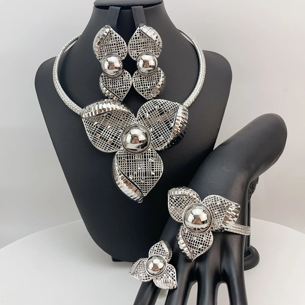 Brazilian Simple Style African Bride Light Weight Colorful Necklace Latest Luxury Jewelry Set For Women Party FHK22799