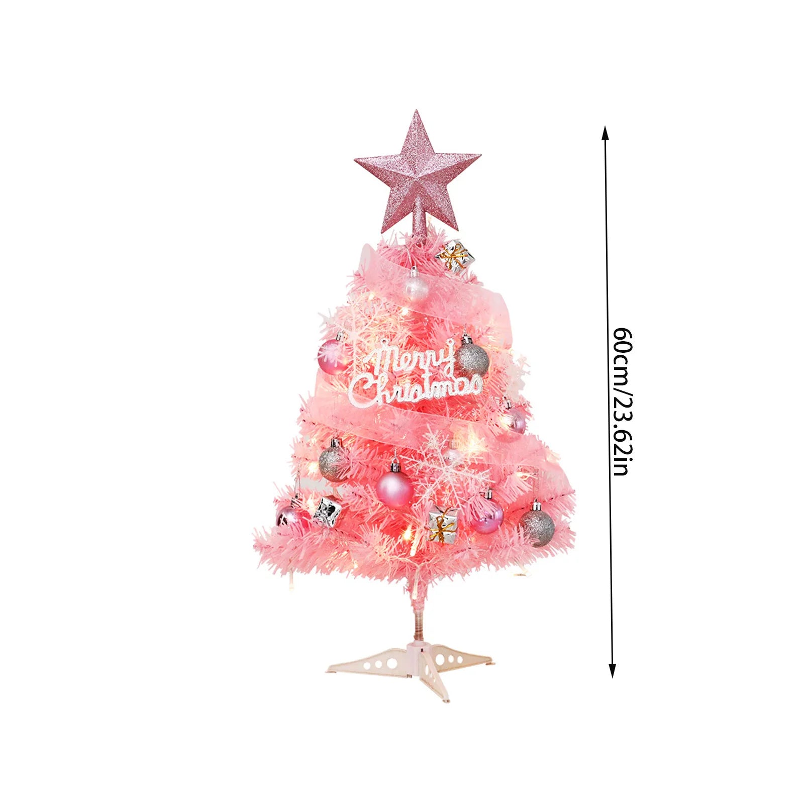 Christmas Tree Set Pink Mini 60cm 45cm Small Tabletop Decor Holiday Festive Design Unique Xmas Decor Gift Ornament