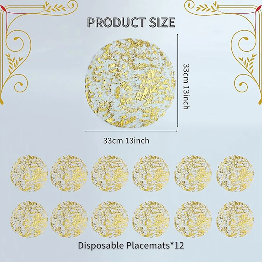 12pcs 13in Disposable Gold Placemats Set Birthday Party Decoration Gold Foil Placemats Wedding Graduation Baby Shower Decoration
