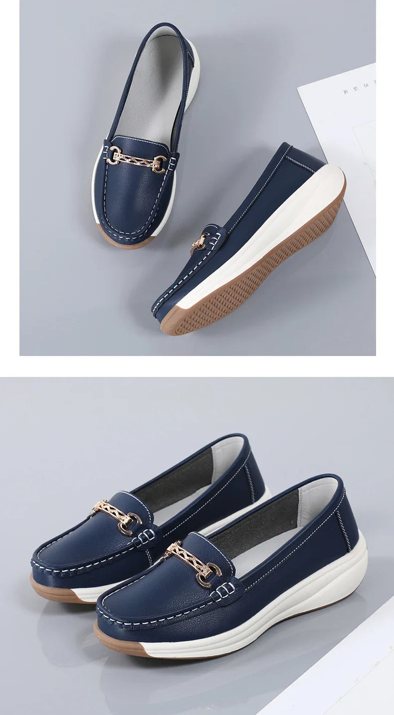 Women’s Leather Platform Loafers – Slip-On Casual Flats