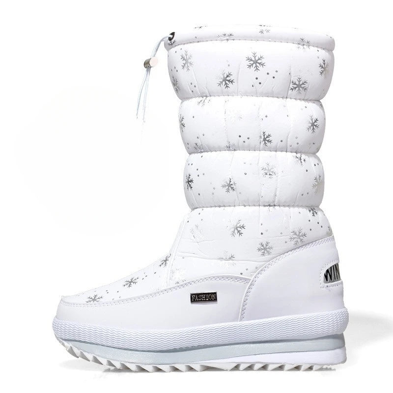 Winter thick women's snow boots Warm Plush Mid-calf Boots Non slip Waterproof  Platform Snow Boot Casual Female White shoes