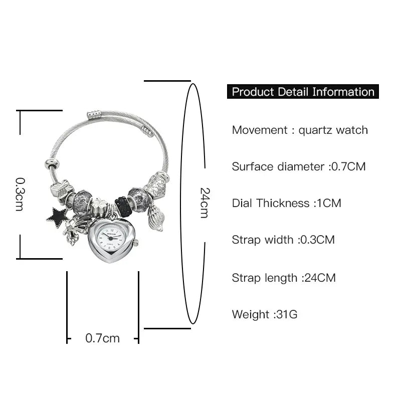 Fashion jewelry Women's Bracelet Watch Love with stylish decor refined round quartz watch silvery casual elegance gifts
