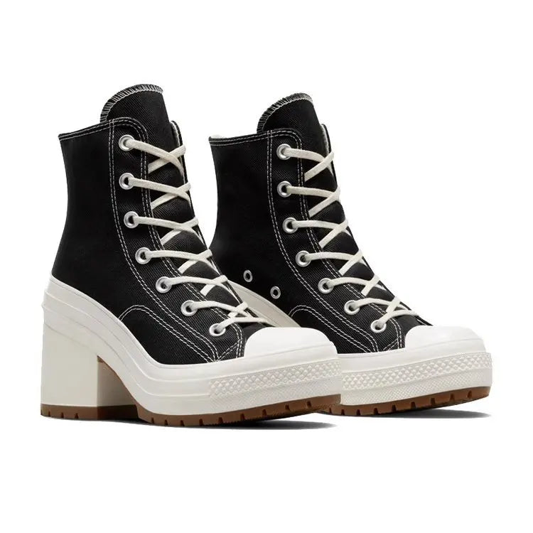 Women’s Canvas Platform Sneakers – Lace-Up High Heel