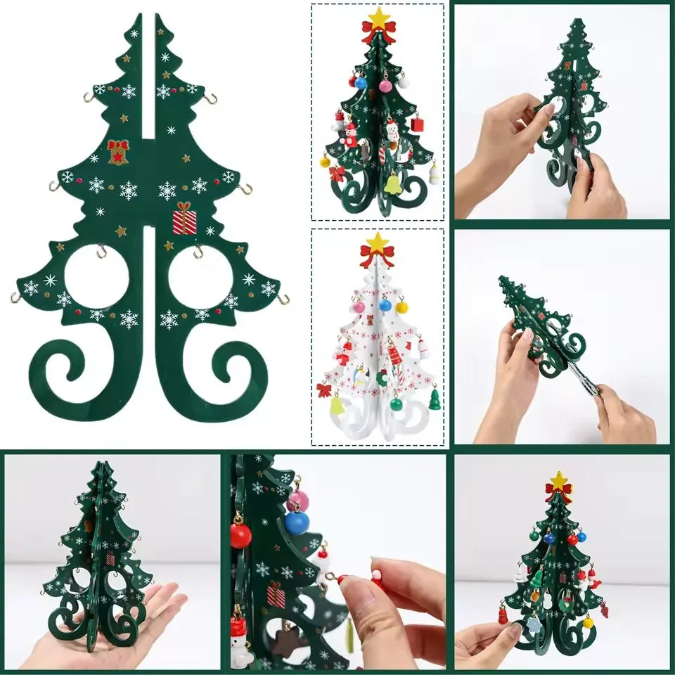 Christmas Tree Children's Handmade DIY Stereo Wooden Christmas Tree Scene Layout Christmas Decorations Ornaments Hot