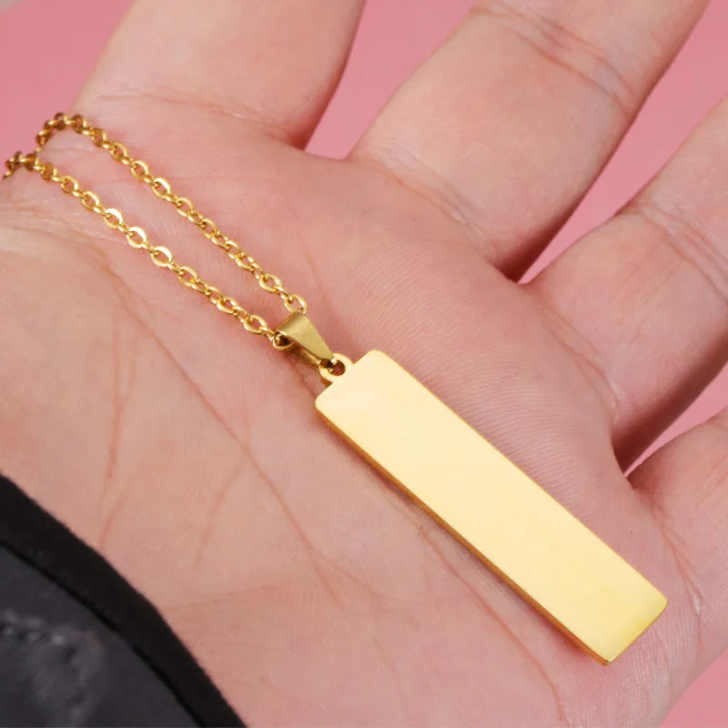 10Pcs Mirror Polished 10x40mm Strip Pendant Necklaces Stainless Steel Cable Chain Necklaces For Women Men