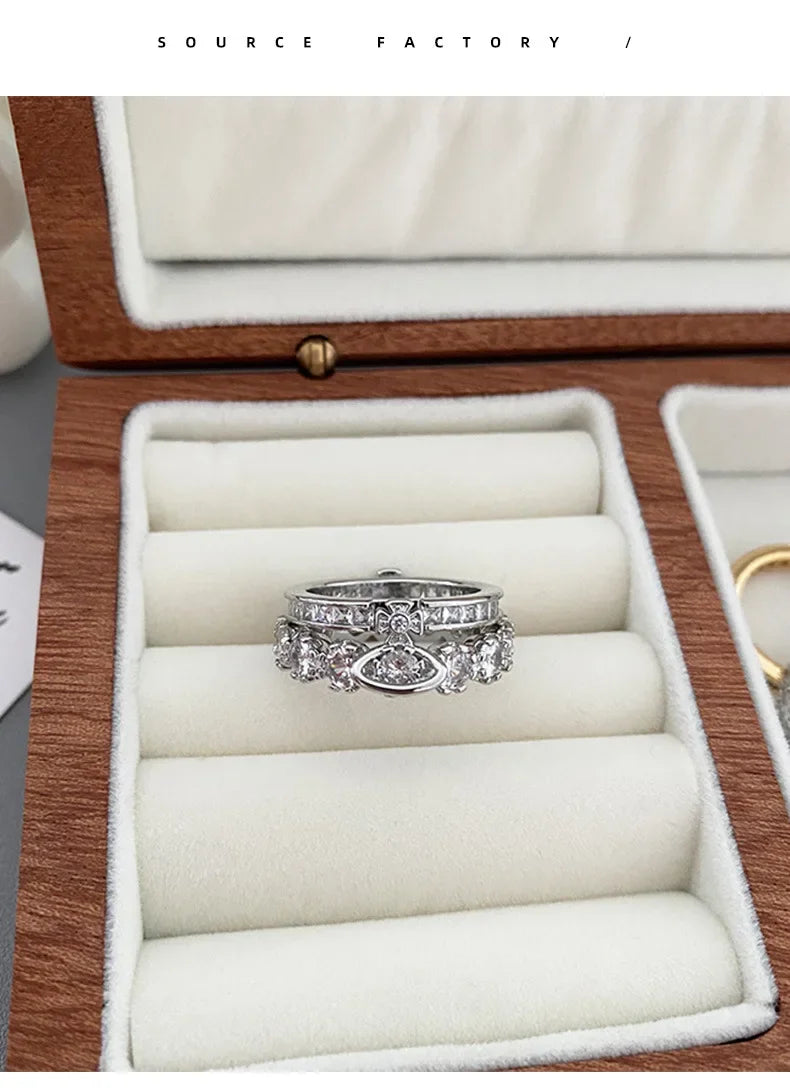 Fashionable Luxury Detachable Zircon Ring for Women High End Unique Style Two-Way Wearable Off-White Queen Design Jewelry