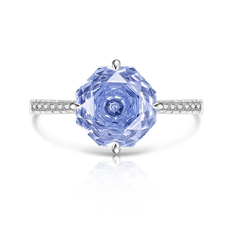 925 Sterling Silver Sweet Simple Octagon Millennium Rose Cut Zircon Ring Birthday Party Anniversary Wedding Gift