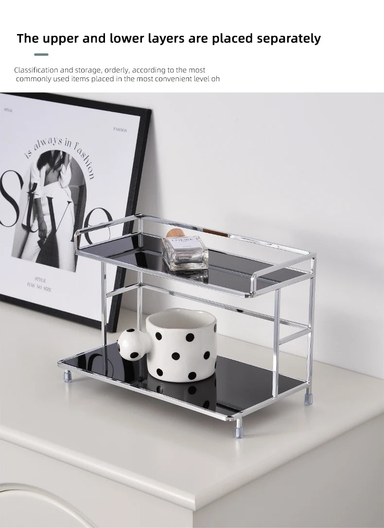Metal Desktop Layered Storage Rack, Double-Layer Desk Storage Rack, Water Cup and Coffee Cup Storage Rack, Bathroom Cosmetics Storage Rack for Living Room, Entrance Hall, Kitchen and Bathroom