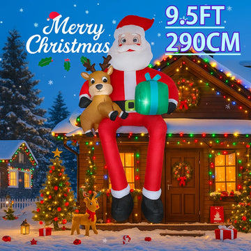 9.5FT Inflatable Christmas Santa Claus Decoration Reindeer Gift LED Home Ornament Christmas Gifts Supplies Toy Xmas Yard Decor