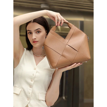 Genuine Leather Woven Tote Crossbody Bag