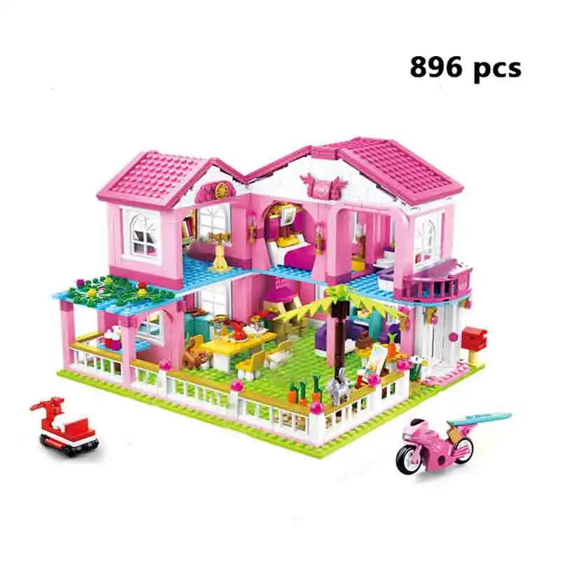 ZKZC 1018pcs City 1 Change 3 Summer Double-storey Villa House Building Blocks Friends Garden Flower Figures Bricks Toys Girls