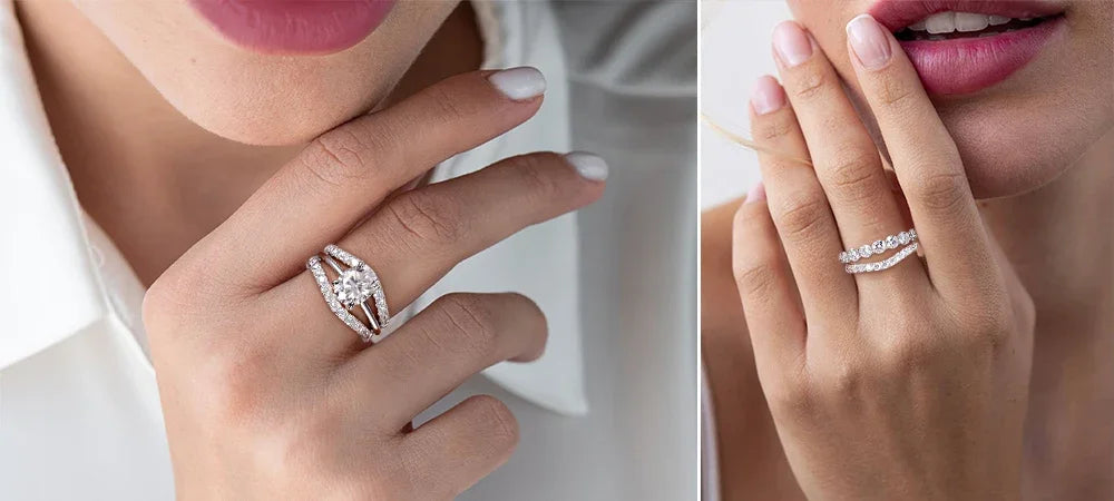 LinkerLove Moissanite Ring Diamond Curve Wedding Band 925 Sterling Silver Couple Engagement Ring Trend Fine Jewelry Gift for Her