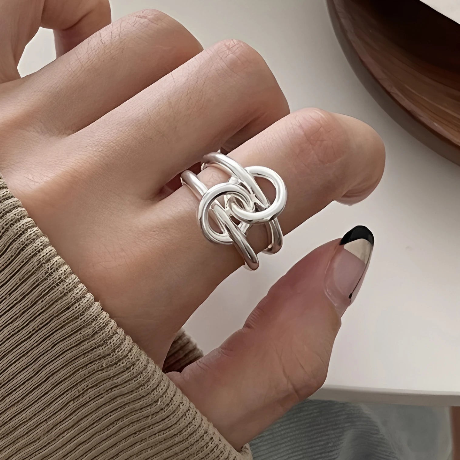 PANJBJ 925 Sterling Silver Geometry Crystal Ring For Women Ellipse Exaggerated Punk Water Drop Open Jewelry Gift Dropshipping