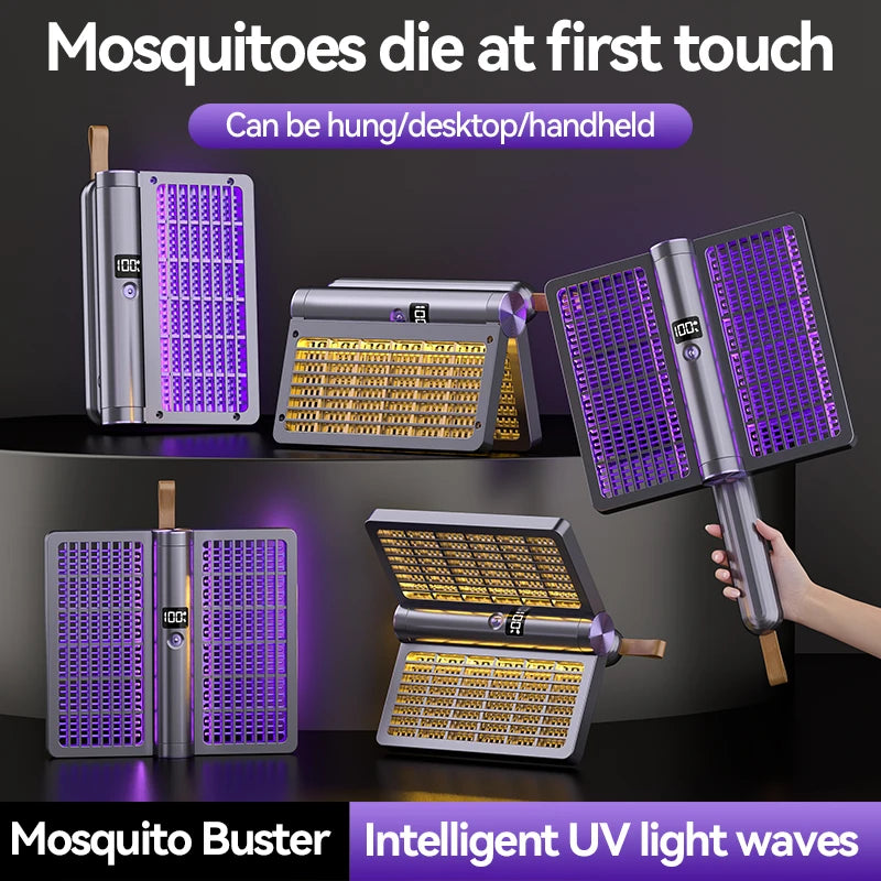 Electric Shock Mosquito Swatter Foldable Zapper Anti Mosquito Lamp Repellent Killer Rechargeable Portable Indoor Outdoor Use