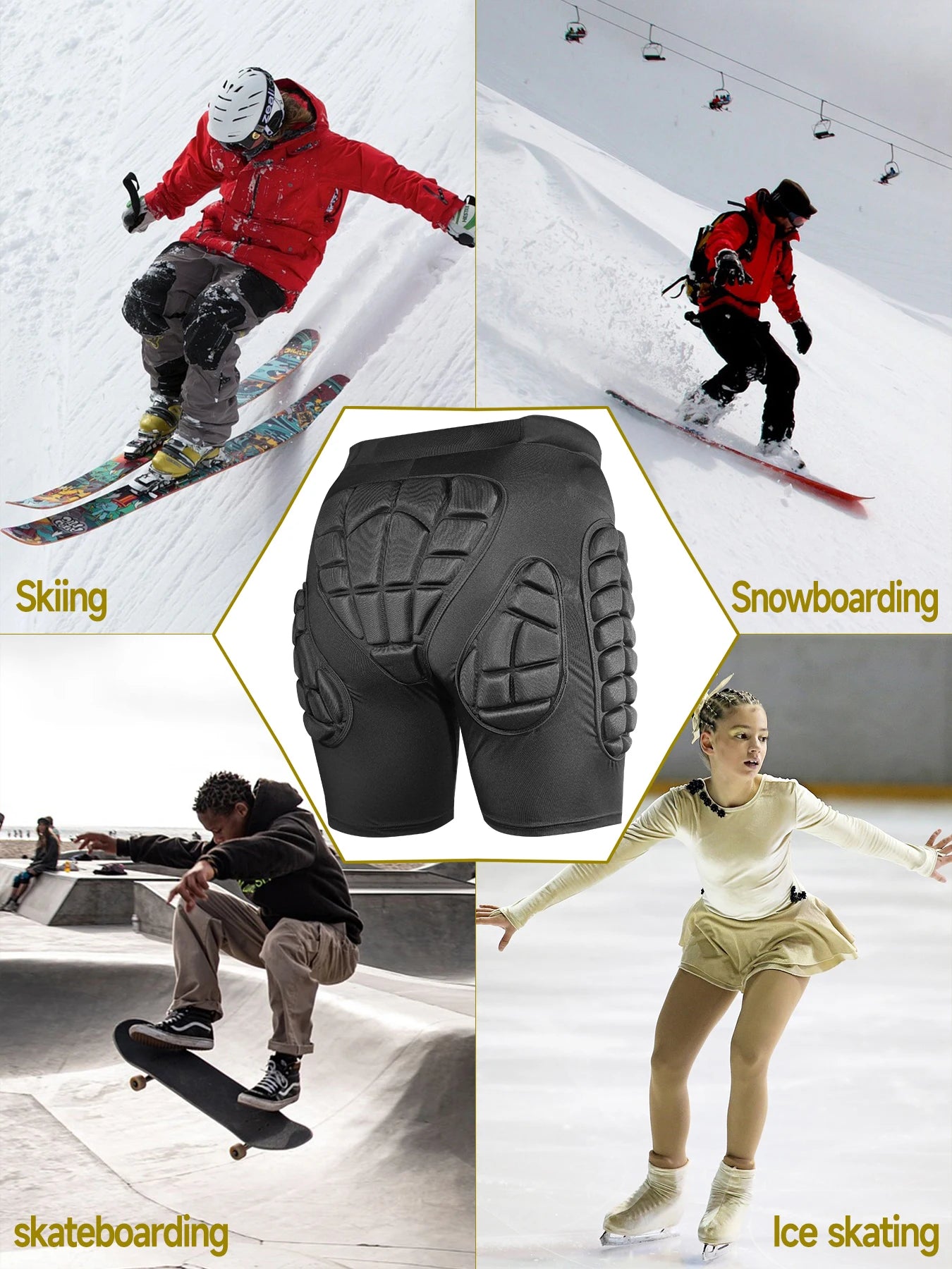 3D Padded Hip Protection Shorts for Ski & Snow