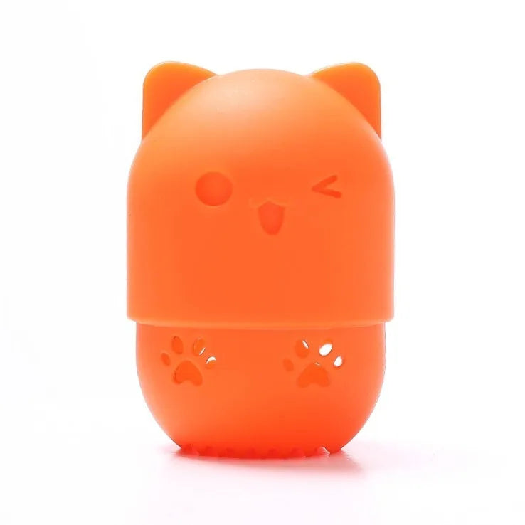 Pink Cute Cat Soft Silicone Cosmetic Sponge Box Holder with Beauty Eggs Portable Powder Puffs Holder Sponge Make Up Drying Cases
