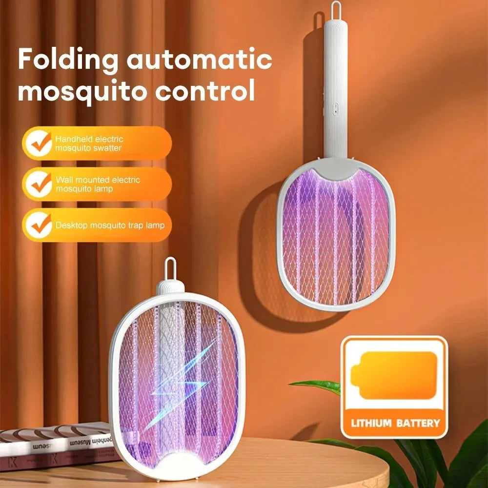 Foldable Electric Mosquito Swatter Safety Mesh USB Rechargeable Child Lock Portable for Travel Camping Indoor Outdoor Zapper
