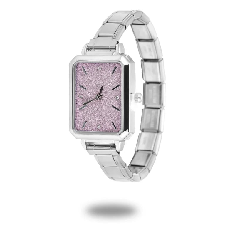 New Fashion Women's Stainless Steel Square Round Shiny Watch Bracelet For Party Friend Wife Birthday DIY Jewelry Gift