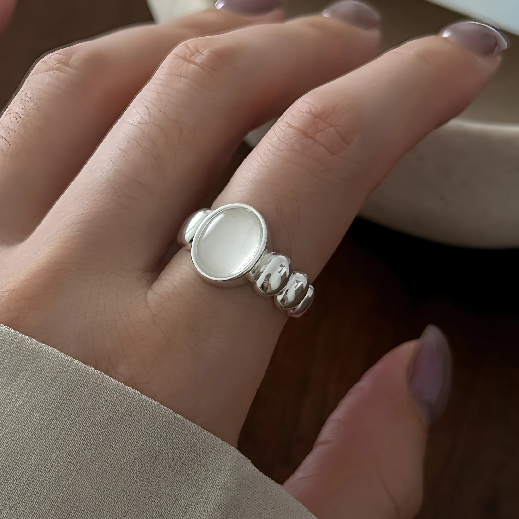 PANJBJ 925 Sterling Silver Geometry Crystal Ring For Women Ellipse Exaggerated Punk Water Drop Open Jewelry Gift Dropshipping