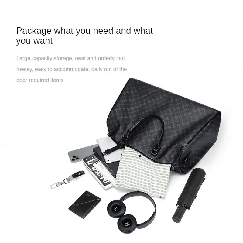 Men Business Travel Luggage Bag Leather Travel Duffle Large Capacity Hand Luggage Bag Short Trip Shoulder Bags Luxury Handbag