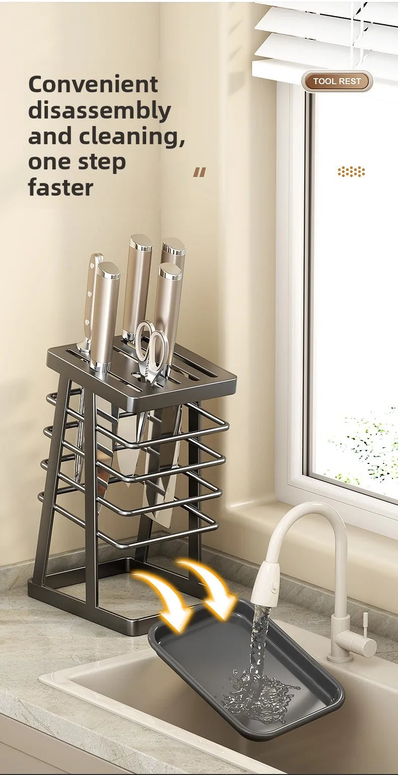 Kitchen knife rack storage rack countertop drainage all-in-one knife storage rack kitchen knife rack for home knife holder