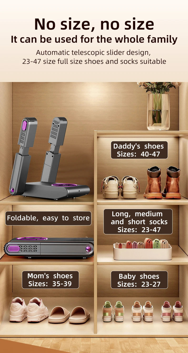 Foldable Electric Shoe Dryer  Deodorizer Sterilizer for Boots Sneakers Portable Smart Display Timer Control Travel Home Gym