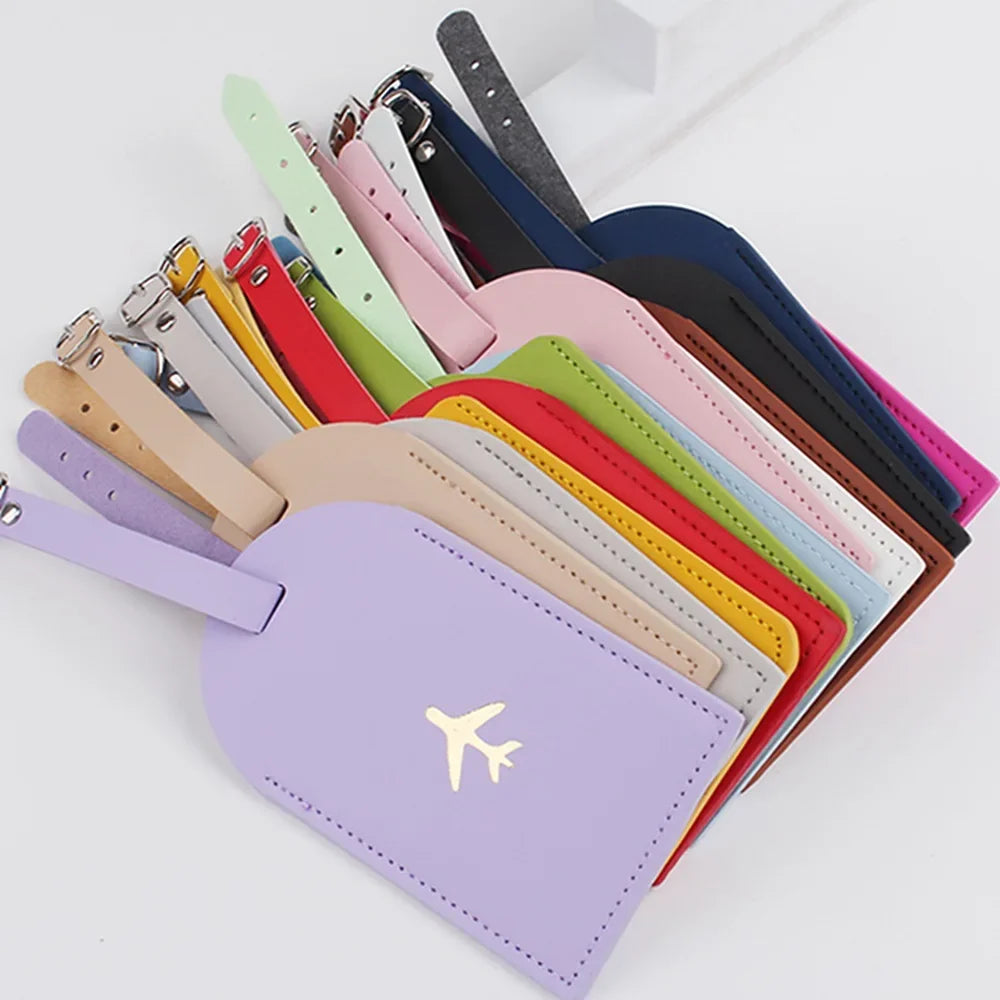 Luggage Tag Suitcase Luggage Label PU Leather Baggage Boarding Bag Tag Portable Travel Accessories Name ID Address Holder