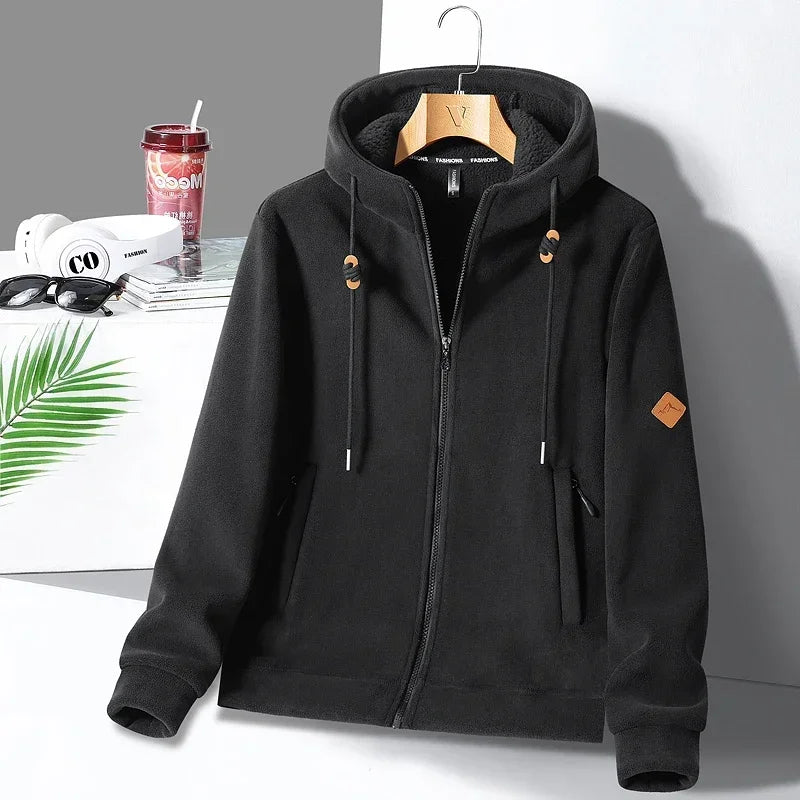 Winter Warm Cashmere Jacket Mens High-end Ski Fleece Iined Thickened Hoodie Coat Casual Womens Outdoor Camping Cold-proof Jacket