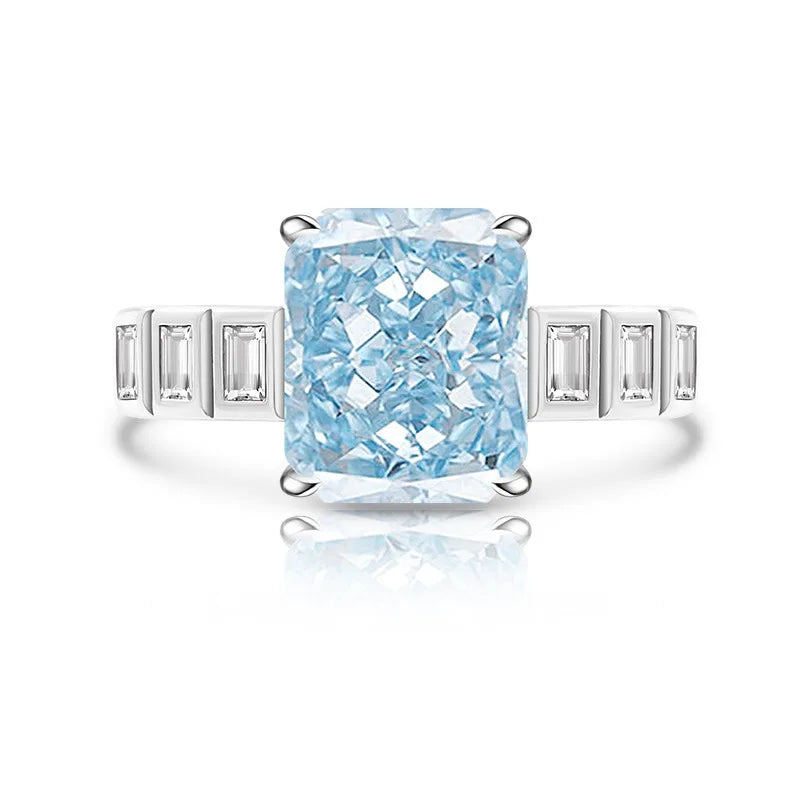 925 Sterling Silver Square Ice Flower Cut Ring Inlaid with High Carbon Diamonds Light Luxury Versatile Women's Ring