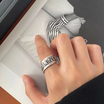 Silver Plated Spiral Letter Ring for Women Retro Fashion Personality Hip Hop S925 Open Finger Ring Trendy Index Finger Ring