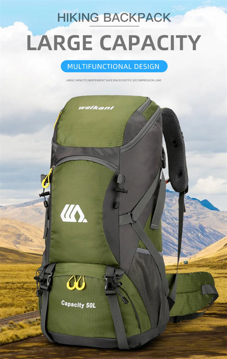 50L Waterproof Hiking Backpack with Shoe Pocket